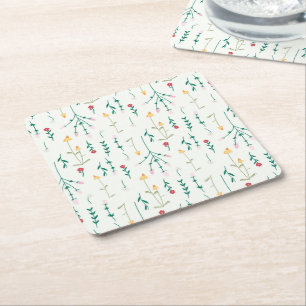 Posavasos Cuadrado De Papel Hibiscus Watercolor Botánico Blooming Seamless