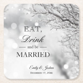 Posavasos Cuadrado De Papel Hielo de invierno | Comer bebida Ser Boda casado