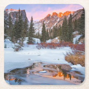 Posavasos Cuadrado De Papel Hielo y nieve Estes Park, Colorado