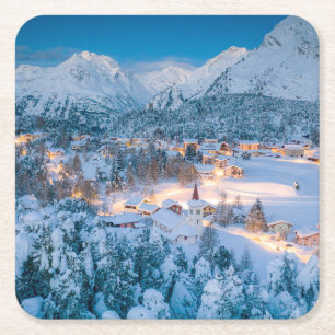 Posavasos Cuadrado De Papel Hielo y nieve   Graubunden, Engadin, Suiza