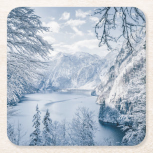 Posavasos Cuadrado De Papel Hielo y nieve Lago Königssee, Alemania