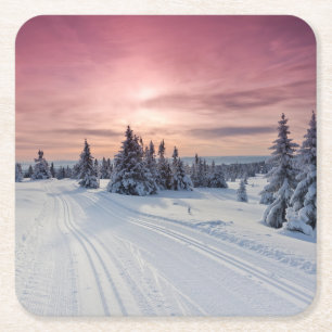 Posavasos Cuadrado De Papel Hielo y nieve   Lillehammer, Noruega
