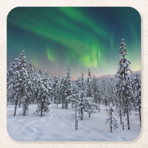 Posavasos Cuadrado De Papel Hielo y nieve Paisaje invernal, Finlandia