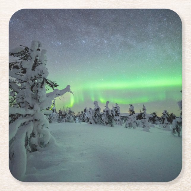Posavasos Cuadrado De Papel Hielo y nieve | Parque nacional Pallas-Yllastuntur (Anverso)