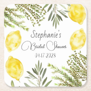 Posavasos Cuadrado De Papel Hierbas Botánicas Limones Desayuno Nupcial Vintage