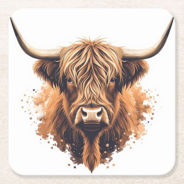 Posavasos Cuadrado De Papel Highland Coo Coaster (Anverso)