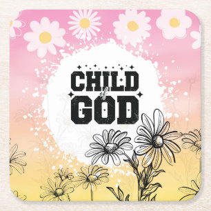 Posavasos Cuadrado De Papel Hija de Dios Gradiente Floral Cristiano Margarita