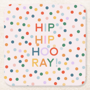 Posavasos Cuadrado De Papel Hip Hip Hooray Felicitaciones Grad Cumpleaños