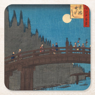 Posavasos Cuadrado De Papel Hiroshige Utagawa - Puente de Kyoto a la luz de la