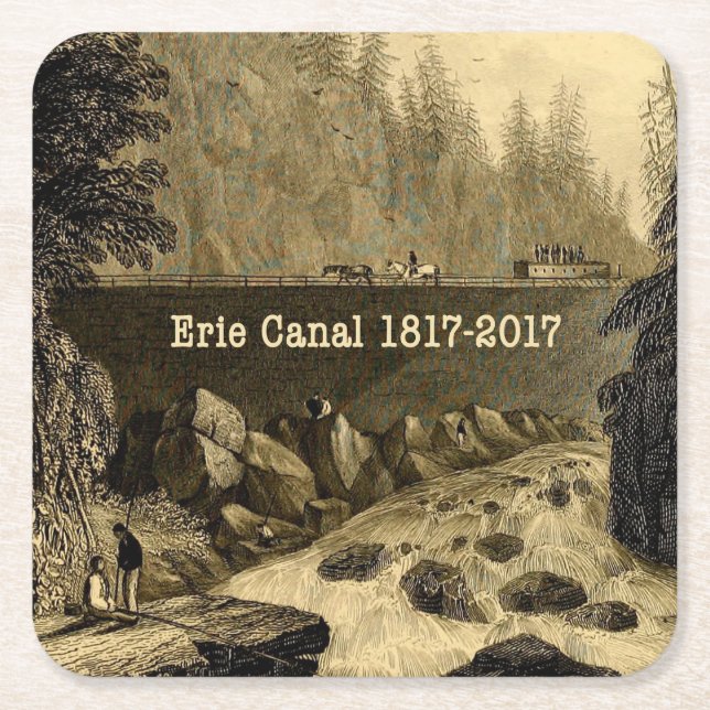 Posavasos Cuadrado De Papel Histórico Canal Erie Bicentenario Años (Anverso)