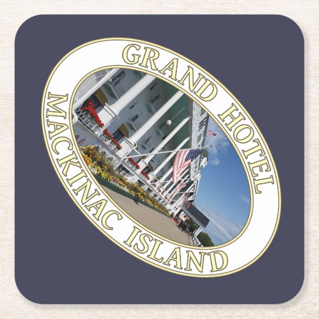Posavasos Cuadrado De Papel Histórico Grand Hotel en la isla Mackinac, Michiga (Anverso)