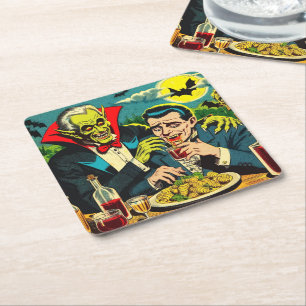 Posavasos Cuadrado De Papel Historietas de vampiros de horror vintage