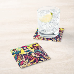 Posavasos Cuadrado De Papel Historietas occidentales del país retro
