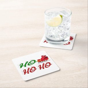 Posavasos Cuadrado De Papel Ho Ho Ho Ho Santa Sleigh Navidad guion rojo verde