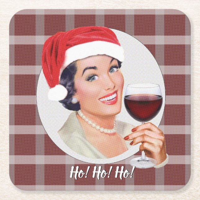 Posavasos Cuadrado De Papel ¡Ho! ¡Ho! ¡Ho! Red Plaid (Anverso)