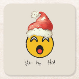 Posavasos Cuadrado De Papel Ho Ho Ho smiley santa
