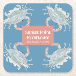 Posavasos Cuadrado De Papel Hogar de vacaciones de cangrejo acuarela