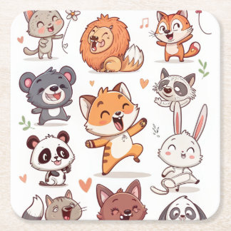 Posavasos Cuadrado De Papel Hoja de Stickers de Animales Adorables CSticker