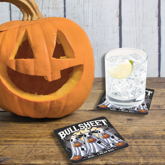 Posavasos Cuadrado De Papel Hoja de toros / Bulls Funny Halloween (Bull Sheet / Bulls Funny Halloween Square Paper Coaster)