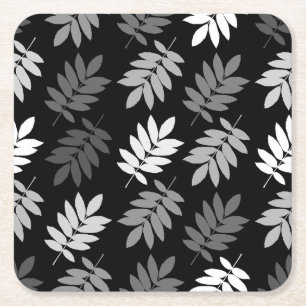 Posavasos Cuadrado De Papel Hoja grande patrón anciano negro blanco gris
