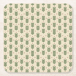 Posavasos Cuadrado De Papel Hojas Botánicas Folclóricas Patrón Continuo