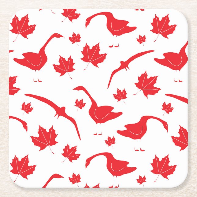 Posavasos Cuadrado De Papel Hojas Canadá de Geese y Maple - Bandera canadiense (Anverso)