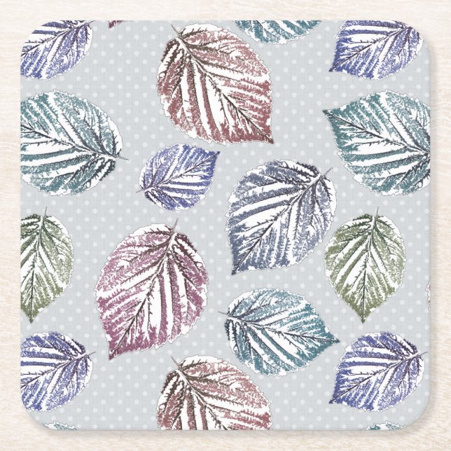 Posavasos Cuadrado De Papel Hojas de apertura sobre fondo gris claro (Anverso)