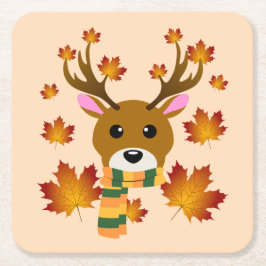 Posavasos Cuadrado De Papel Hojas de arce de ciervo de otoño