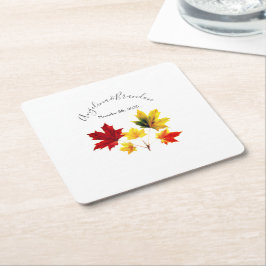 Posavasos Cuadrado De Papel Hojas de arce vintage -boda