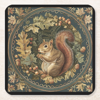 Posavasos Cuadrado De Papel Hojas de bayas de ardilla de otoño de William Morr