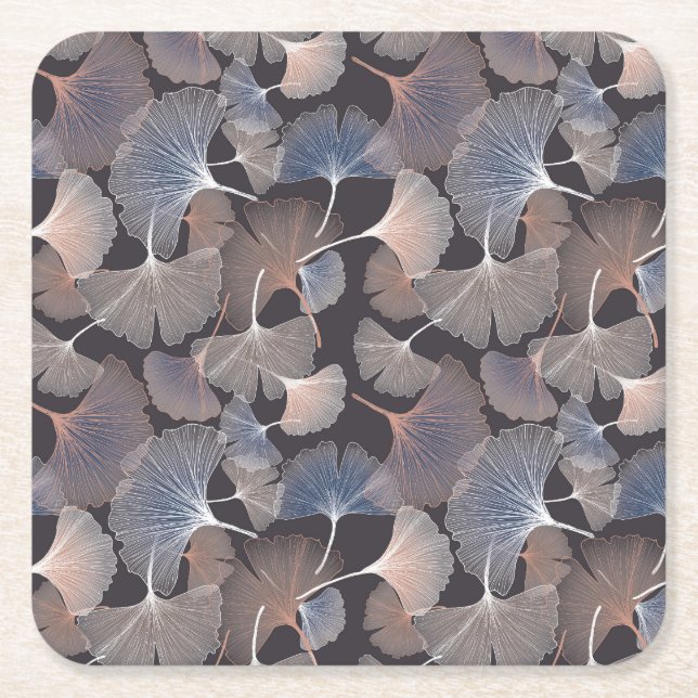 Posavasos Cuadrado De Papel Hojas de Ginkgo: elegante patrón natural. (Anverso)