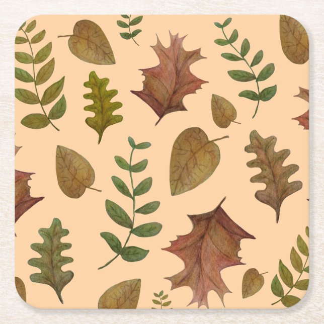 Posavasos Cuadrado De Papel Hojas de otoño (Anverso)