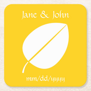 Posavasos Cuadrado De Papel Hojas de Otoño en Coaster de Papel Amarillo