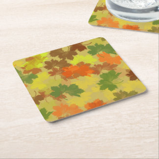 Posavasos Cuadrado De Papel Hojas de otoño - Fondo dorado