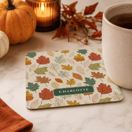 Posavasos Cuadrado De Papel Hojas de Otoño Personalizadas – Otoño Acogedor con
