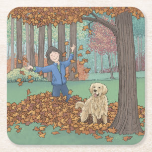 Posavasos Cuadrado De Papel Hojas de Otoño - Recuerdos de Otoño