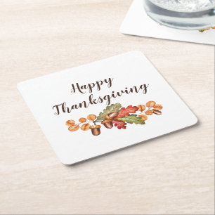 Posavasos Cuadrado De Papel Hojas de otoño y bellotas personalizadas