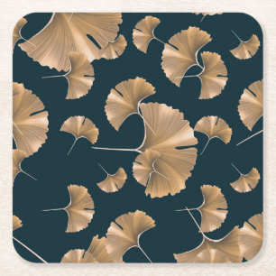 Posavasos Cuadrado De Papel Hojas de palma de ginko tropical, patrón hawaiano.