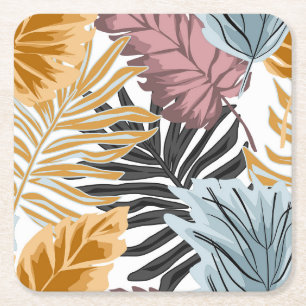 Posavasos Cuadrado De Papel Hojas de palma, tropical, Botánico, jungla, bosque