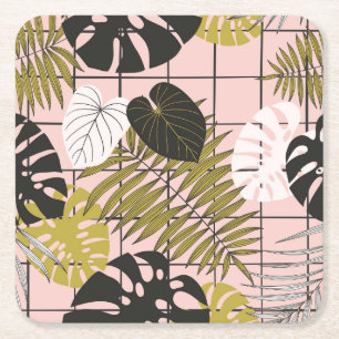 Posavasos Cuadrado De Papel hojas de palma tropical, verano elegante.