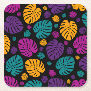 Posavasos Cuadrado De Papel Hojas de palmeras coloridas