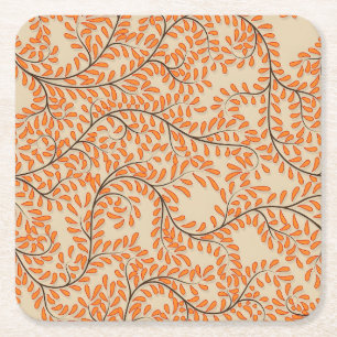 Posavasos Cuadrado De Papel Hojas Naranjas Girando sobre Fondo Beige