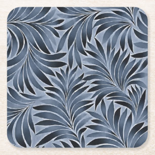 Posavasos Cuadrado De Papel Hojas Ornamentadas En Patrón De Color Azul Negro