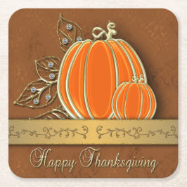 Posavasos Cuadrado De Papel Hojas preciadas de calabaza de oro para el día de