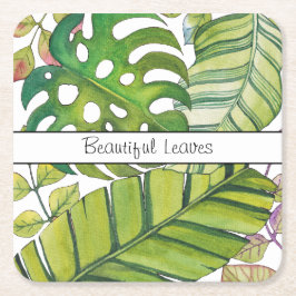 Posavasos Cuadrado De Papel Hojas tropicales cortas en acuarela