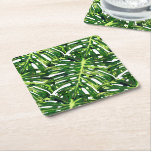 Posavasos Cuadrado De Papel Hojas tropicales de Monstera
