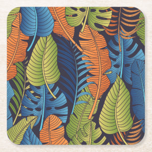 Posavasos Cuadrado De Papel Hojas tropicales, patrón floral sin costuras.