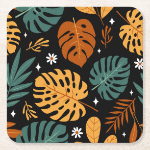 Posavasos Cuadrado De Papel Hojas tropicales: sin costura.