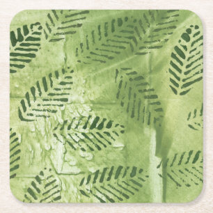 Posavasos Cuadrado De Papel Hojas verdes abstractas