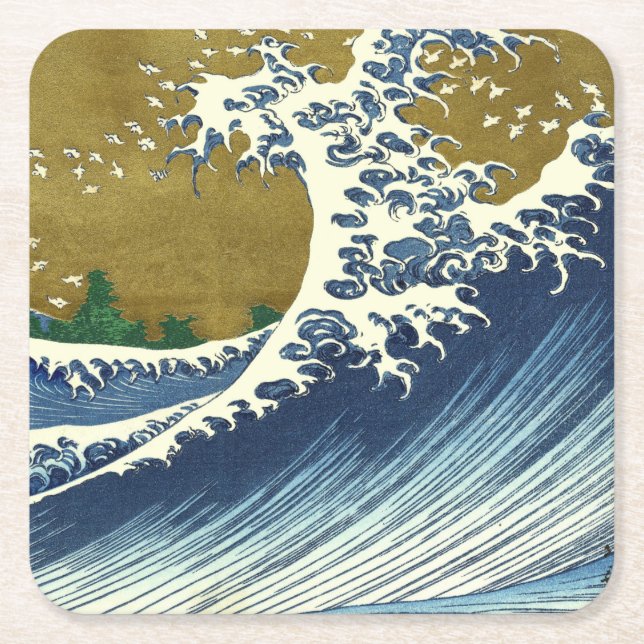 Posavasos Cuadrado De Papel Hokusai Gran Ola Arte Japonés (Anverso)